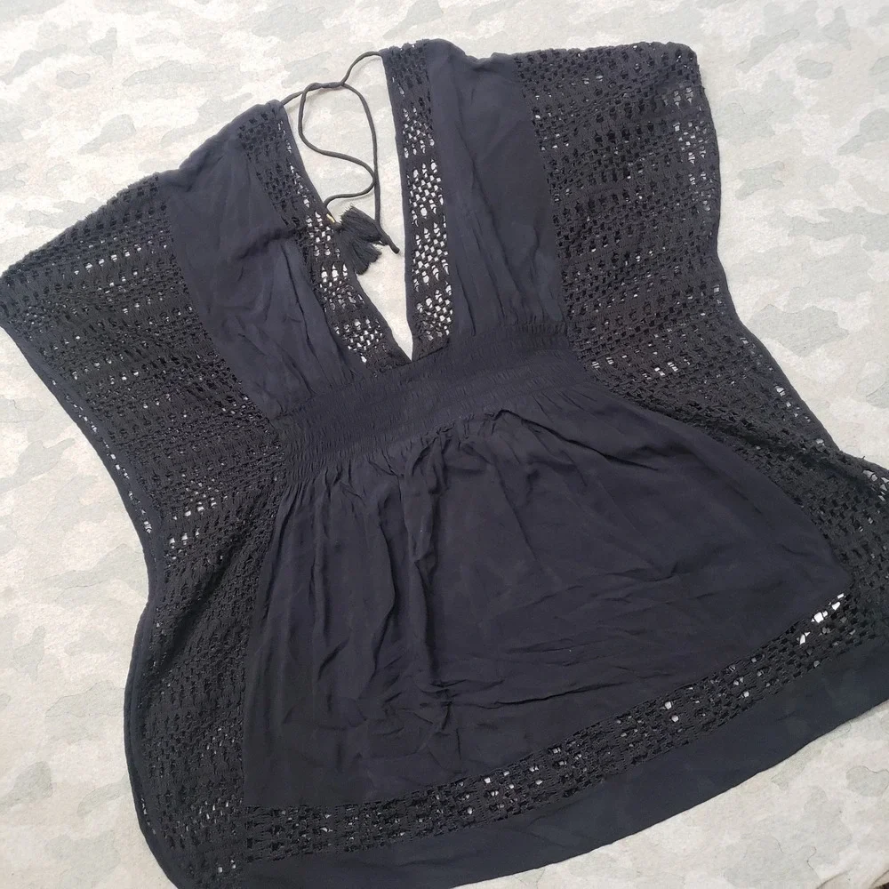 Abercrombie and Fitch Crochet Womens XS/S Black Sleeveless Beach Cover Up